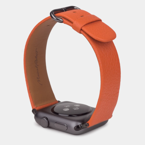 Ремешок для Apple Watch 44/45/46 mm из кожи теленка, оранжевого цвета