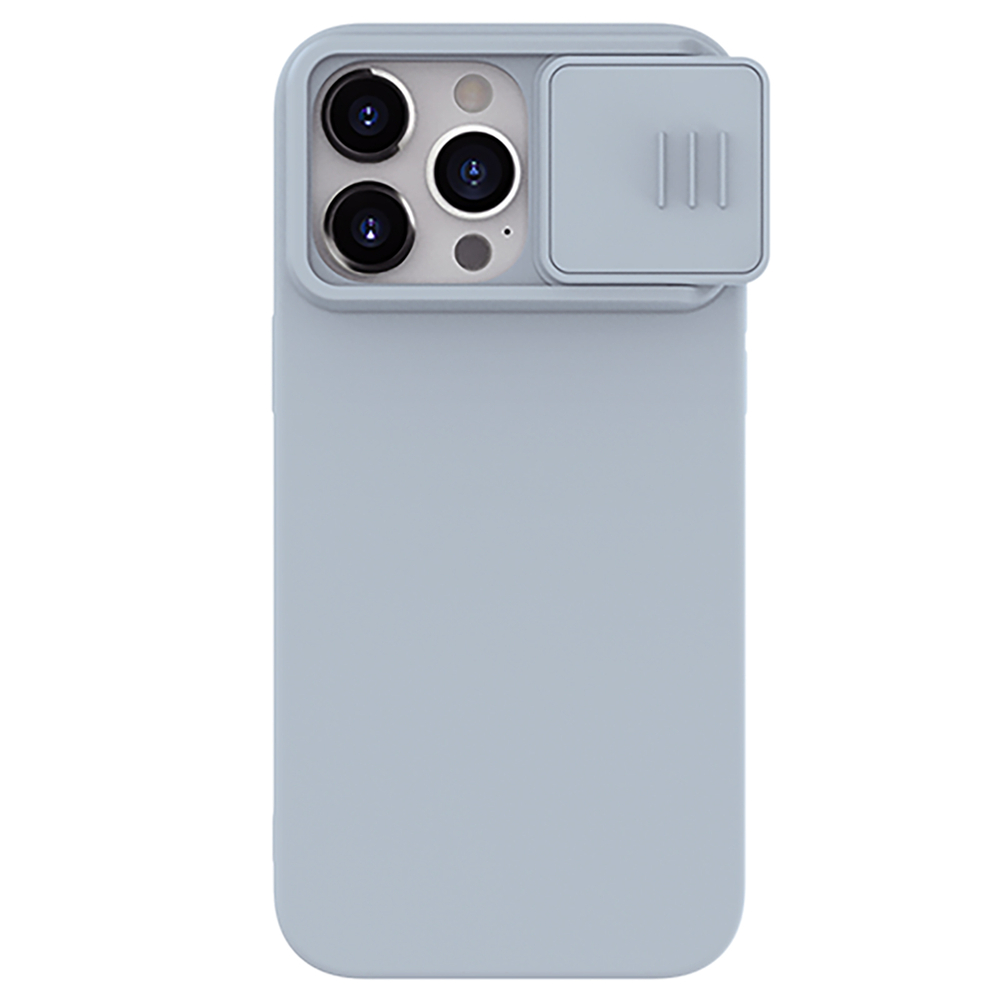 Чехол с MagSafe и с шелковистым покрытием серого цвета (Star Grey) от Nillkin для iPhone 15 Pro Max, серия CamShield Silky Magnetic Silicone Case