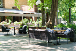 "Лугано" диван 3-местный плетеный из роупа, каркас алюминий темно-серый (RAL7024) муар, роуп темно-серый круглый, ткань темно-серая YB25-0027