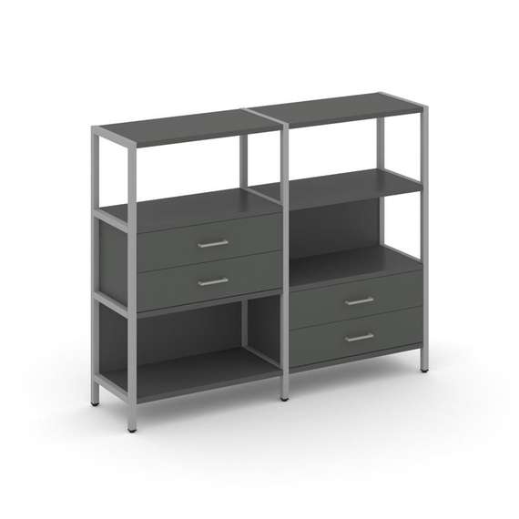 Shelf System Двухсекционный стеллаж трехярусный с ящиками SN.STM-323 Антрацит/Металл Серый 1590*400*