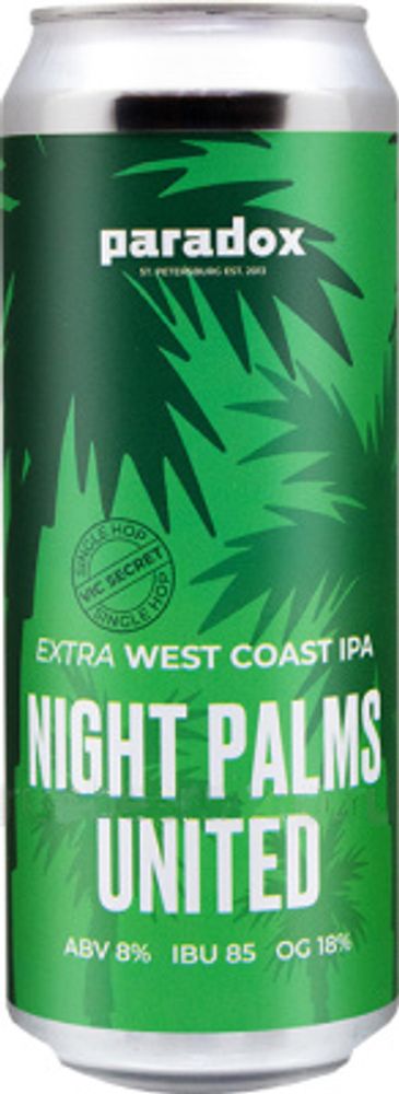 Пиво Парадокс Найт Палмс Юнайтед Сингл Хоп Вик Сикрет / Paradox Night Palms United Single Hop Vic Secret 0.45 - банка