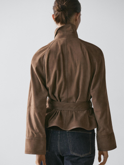Massimo Dutti Замшевая куртка с ремнем, кротово-коричневый