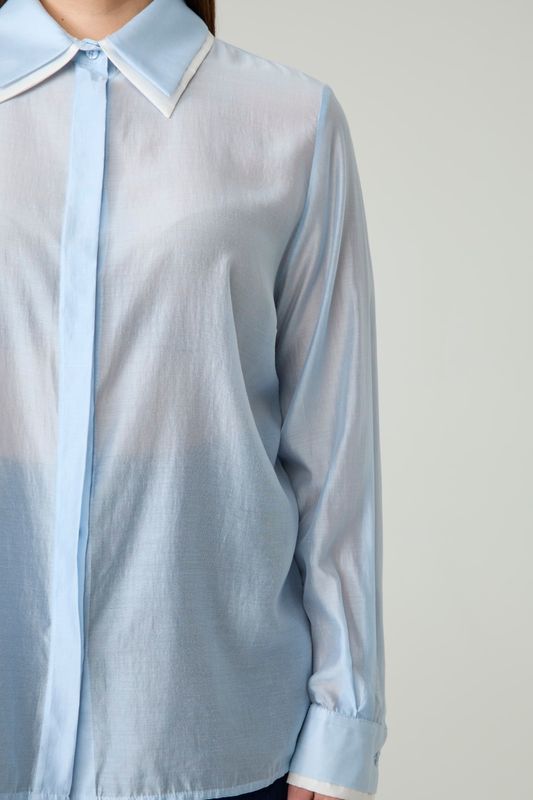 Блузка из тенселя с двойными деталями, голубой