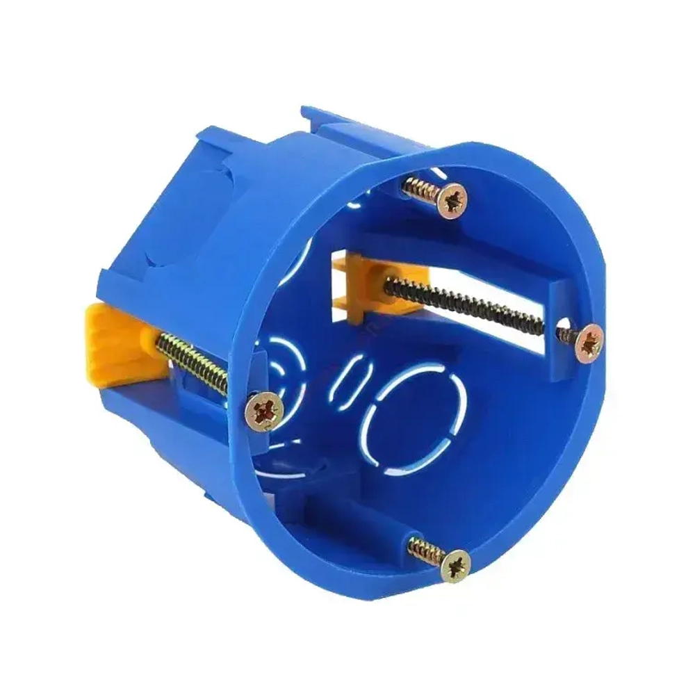 Коробка подрозетник установочная одноместная, Smartbuy Electric 68x45 круглая для монтажа в гипсокартон и полых стен с лапками IP20 синяя (комплект из 10 шт.)