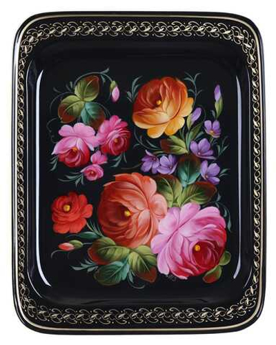 Жостовский поднос декоративный, размер 33х26 см (A13), металлический