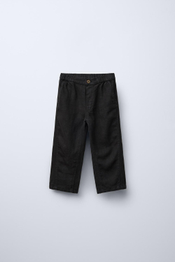 ZARA ЛЬНЯНЫЕ БРЮКИ С ПРЯМЫМИ ШТАНИНАМИ, ЧЕРНЫЙ