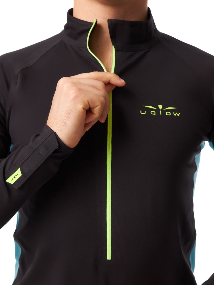 ЛОНГСЛИВ УТЕПЛЕННЫЙ МУЖСКОЙ 3/4 ZIP BRUSH | BLACK/SKYBLUE