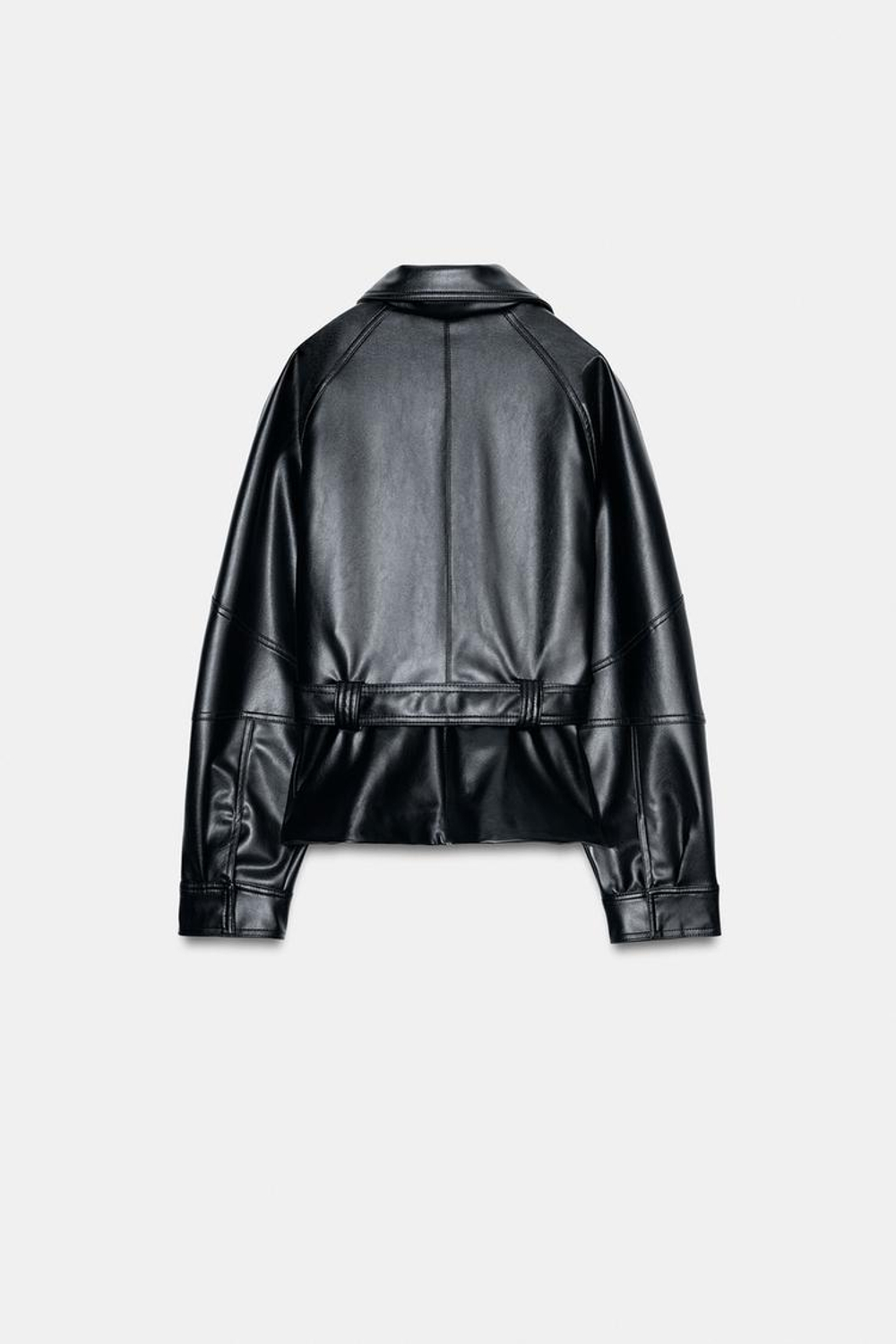 ZARA КУРТКА ИЗ ИСКУССТВЕННОЙ КОЖИ С ПОЯСОМ, ЧЕРНЫЙ