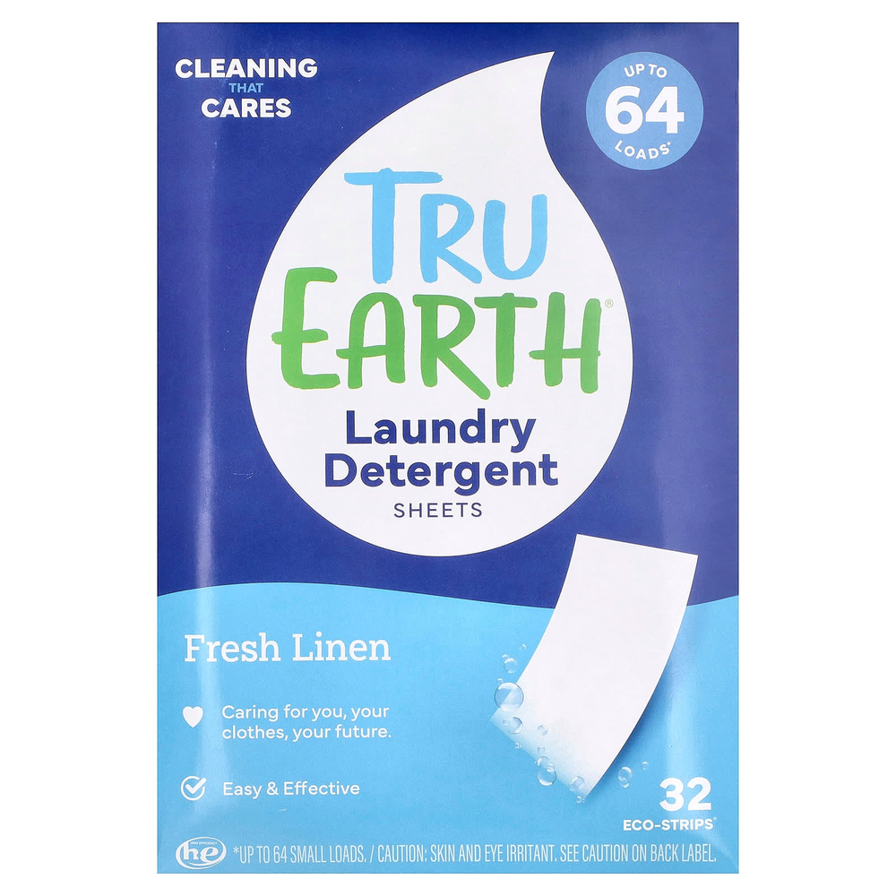 Tru Earth, салфетки для стирки, свежесть льна, 32 шт. Eco-Strips®