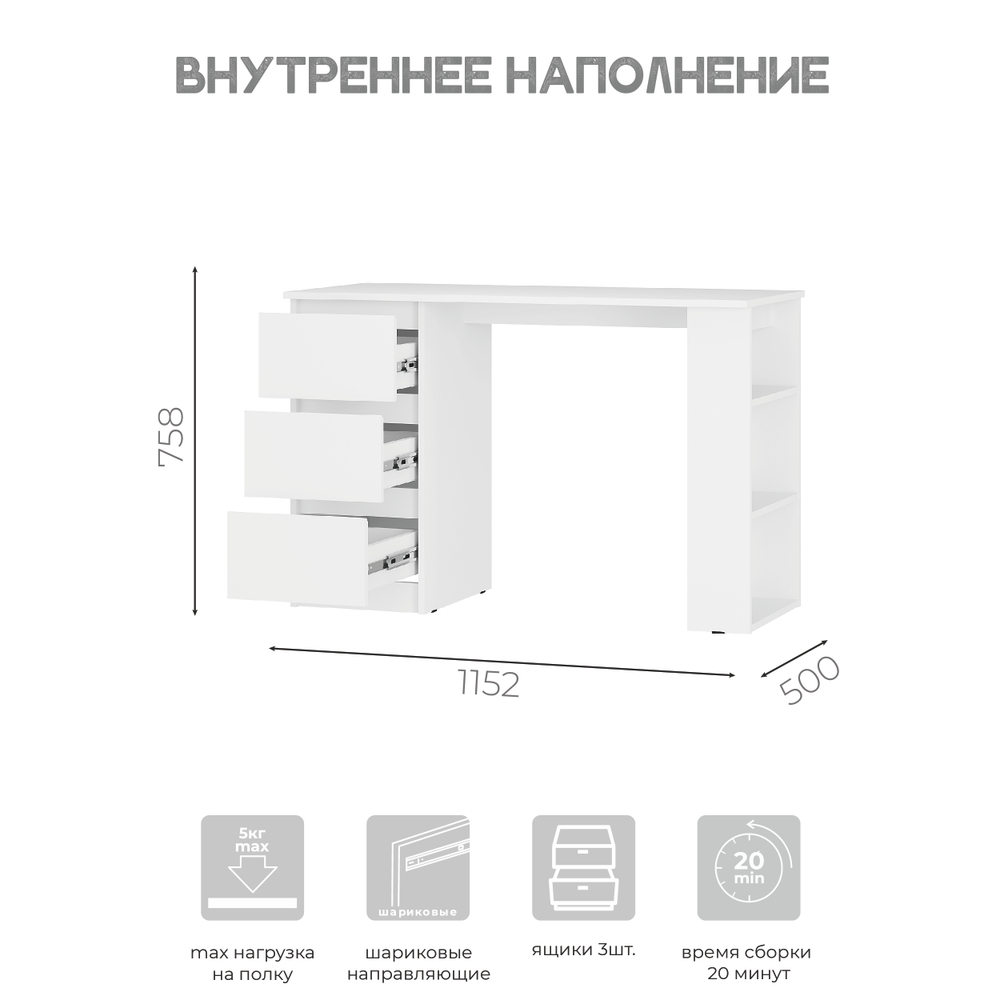 Стол письменный Симпл ПС-07 белый