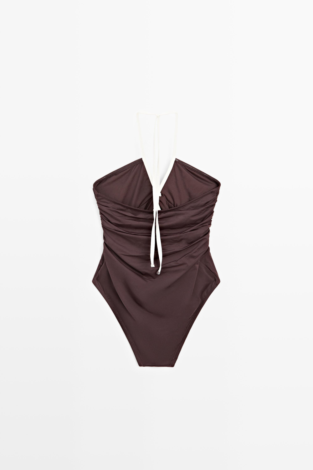 Massimo Dutti Купальник с контрастной отделкой и сборками, коричневый