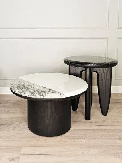 Журнальный столик SC-12, Ø60х35 см, мрамор, дерево