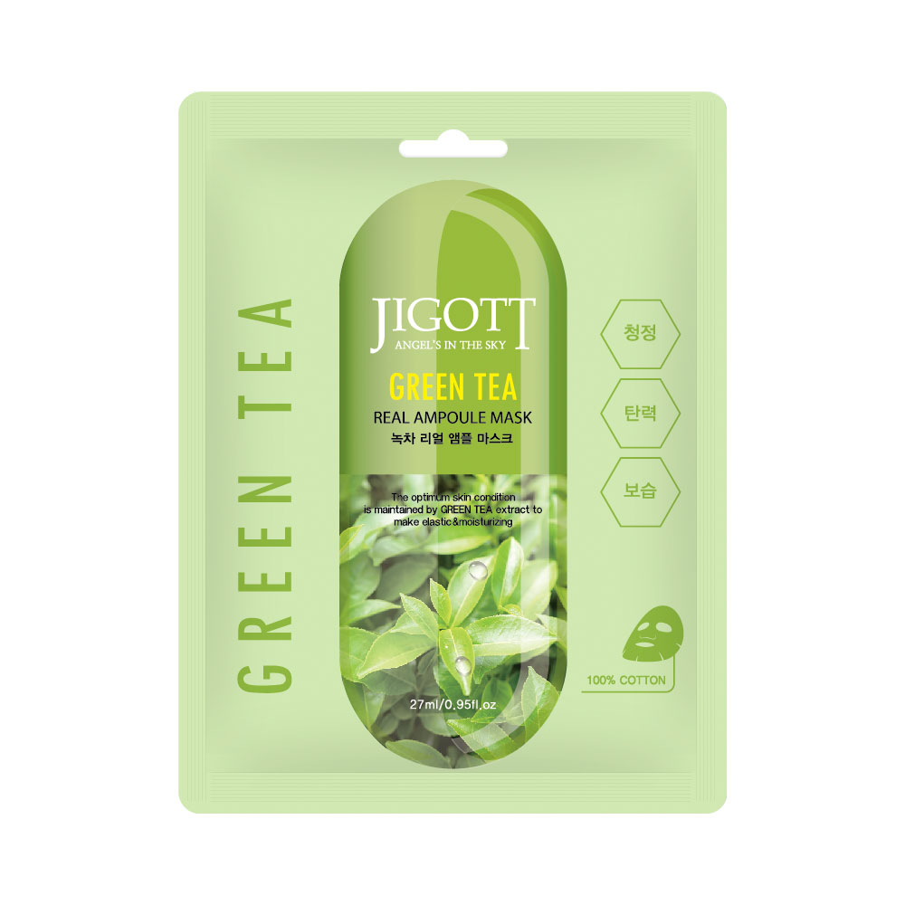 JIGOTT  Тканевая маска для лица ЗЕЛЕНЫЙ ЧАЙ GREEN TEA Real Ampoule Mask