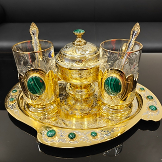 Чайный набор с подстаканниками на 2 персоны "Роскошный малахит"