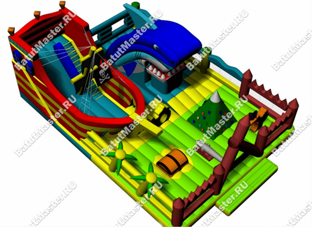 Большой надувной батут "Говорящая акула" 14*10*6 м