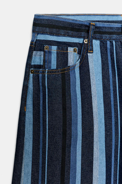 ZARA ДЖИНСЫ-КЮЛОТЫ В ПОЛОСКУ СО СРЕДНЕЙ ПОСАДКОЙ — ZW COLLECTION, СИНИЙ