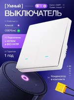 Умный двухклавишный выключатель "Алиса", с Wi-Fi и подсветкой, встраиваемый, белый