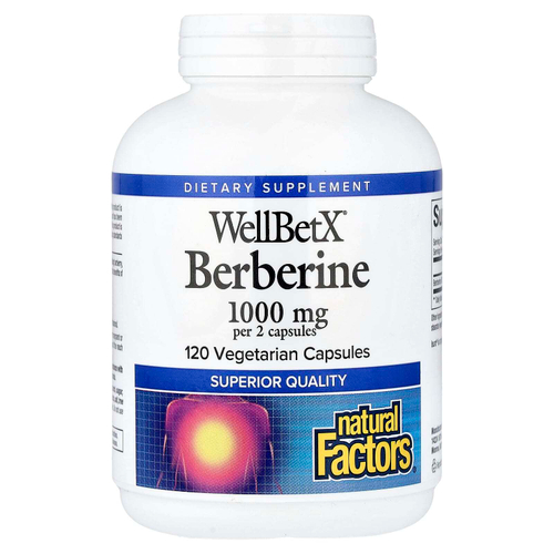 Natural Factors, WellBetX®, берберин, 120 вегетарианских капсул (500 мг в 1 капсуле)