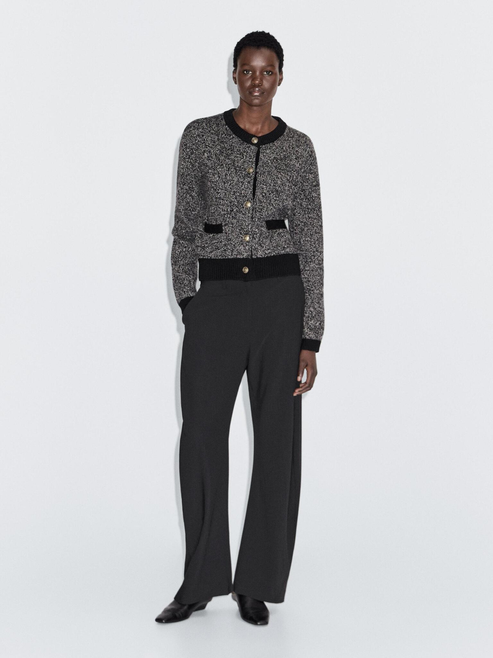 Massimo Dutti Кардиган из смесовой шерсти с золотистыми пуговицами, черный