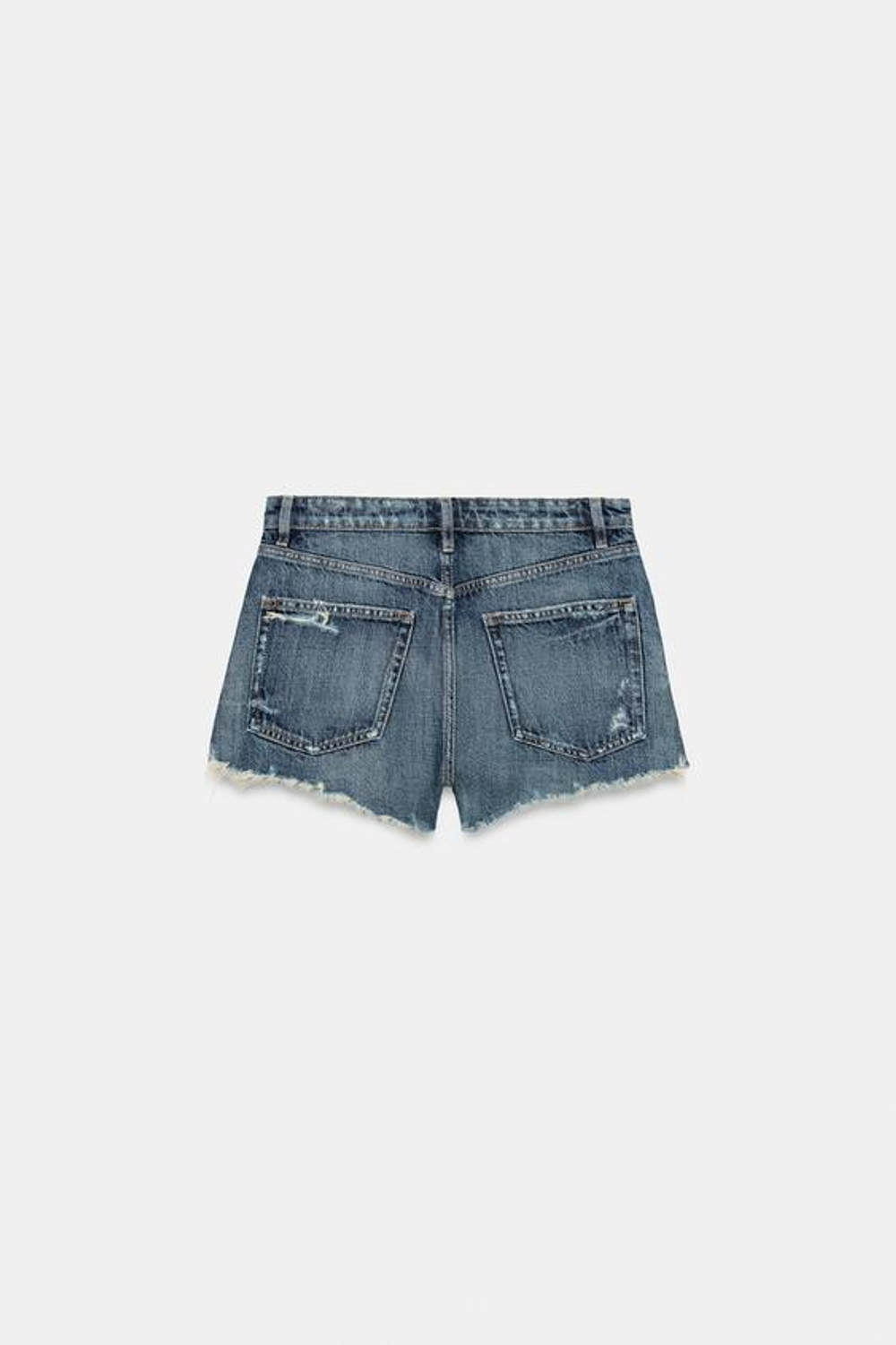 ZARA ДЖИНСОВЫЕ ШОРТЫ TRF С ВЫСОКОЙ ПОСАДКОЙ И РАЗРЫВАМИ, СИНИЙ