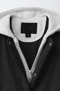 ZARA СТЕГАНАЯ КУРТКА С КАПЮШОНОМ И ФЛИСОВОЙ ПОДКЛАДКОЙ, ЧЕРНЫЙ