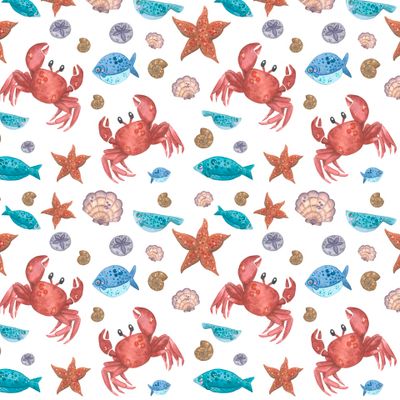 Морской краб и рыбы