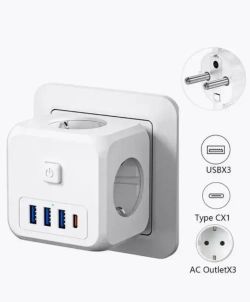 Куб 3 розетки 3 usb 1 Type-c