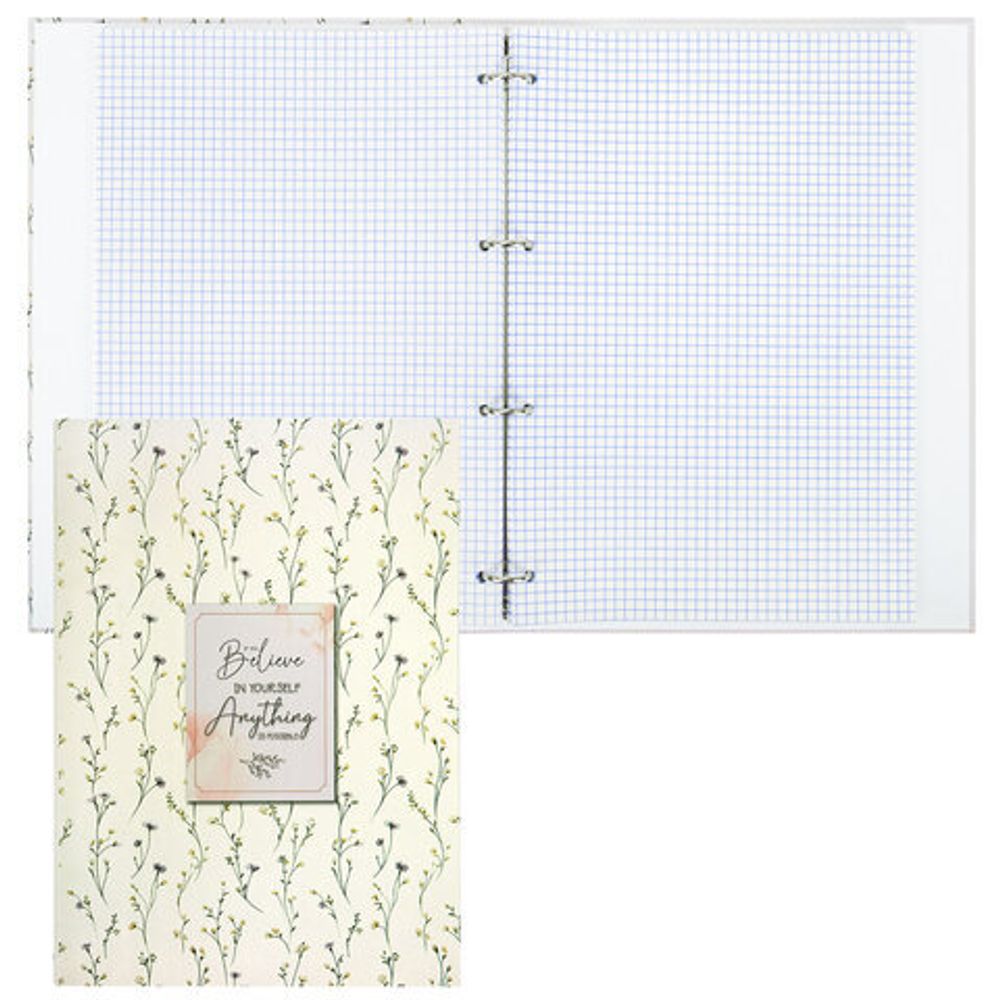 Тетрадь на кольцах БОЛЬШАЯ А4, 215х305 мм, 100 л., твердый картон, клетка, BRAUBERG, "Цветы", 405412