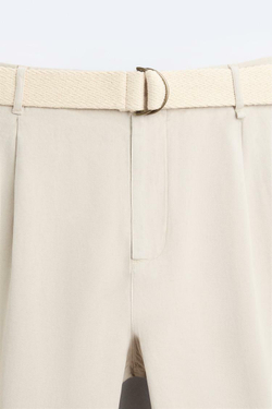 ZARA БРЮКИ ИЗ ХЛОПКА И ЛЬНА, КАМЕННО-СЕРЫЙ