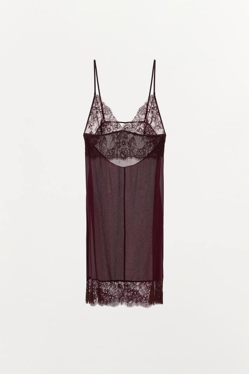 ZARA КОМБИНИРОВАННОЕ МИНИ-ПЛАТЬЕ С КРУЖЕВОМ, ТЕМНО-БОРДОВЫЙ