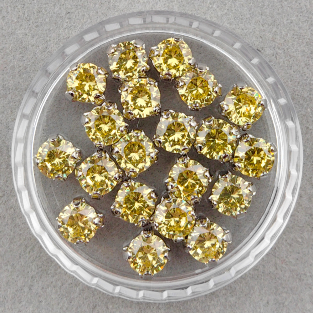 Фианиты шатоны в оправах, Golden Yellow/Rhodium