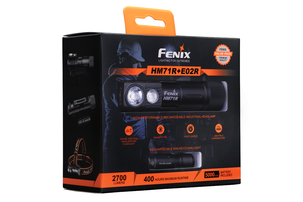 Набор, налобный фонарь Fenix HM71R + фонарь Fenix E02R