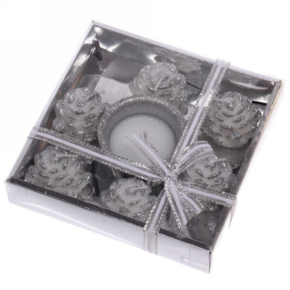 Набор свечей «Лесное очарование» 14х14х3 см, серебро