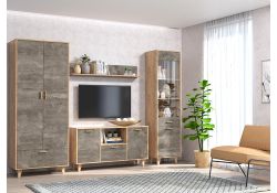 Витрина Эго ПС-1 на ножках дуб крафт золотой / камень темный