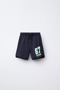 ZARA ШОРТЫ С НАДПИСЬЮ TEAM SIX SEVEN", МОРСКОЙ СИНИЙ