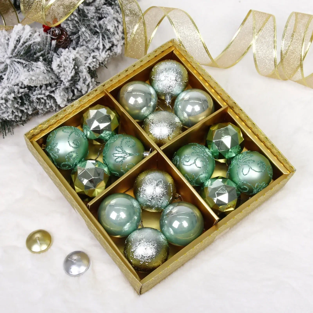 Новогодние шары «Зимняя вечеринка» 6 см (набор 16 шт), Мятный