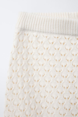 ZARA ТРИКОТАЖНАЯ ЮБКА С КОНТРАСТНЫМИ ДЕТАЛЯМИ, ЭКРЮ