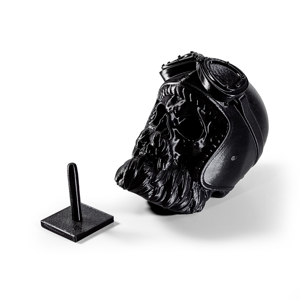 Бородатый череп в мотошлеме, фигурка для декора интерьера, арт-объект, коллекционный предмет, 3D печать, черный 12 см.