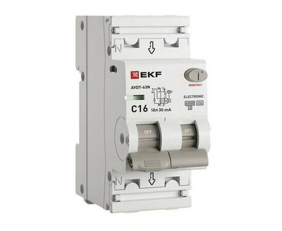 Выключатель автоматический дифференциального тока 2п (1P+N) C 6А 30мА тип A 6кА АВДТ-63N (электрон.) PROxima EKF D63N26EA6C30