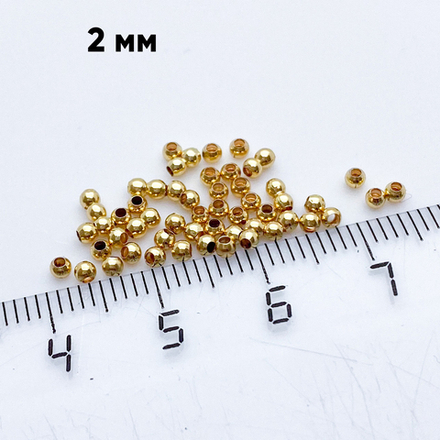 Бусина, цвет золото, размер 2 мм, цена за 1 грамм (около 70 шт)