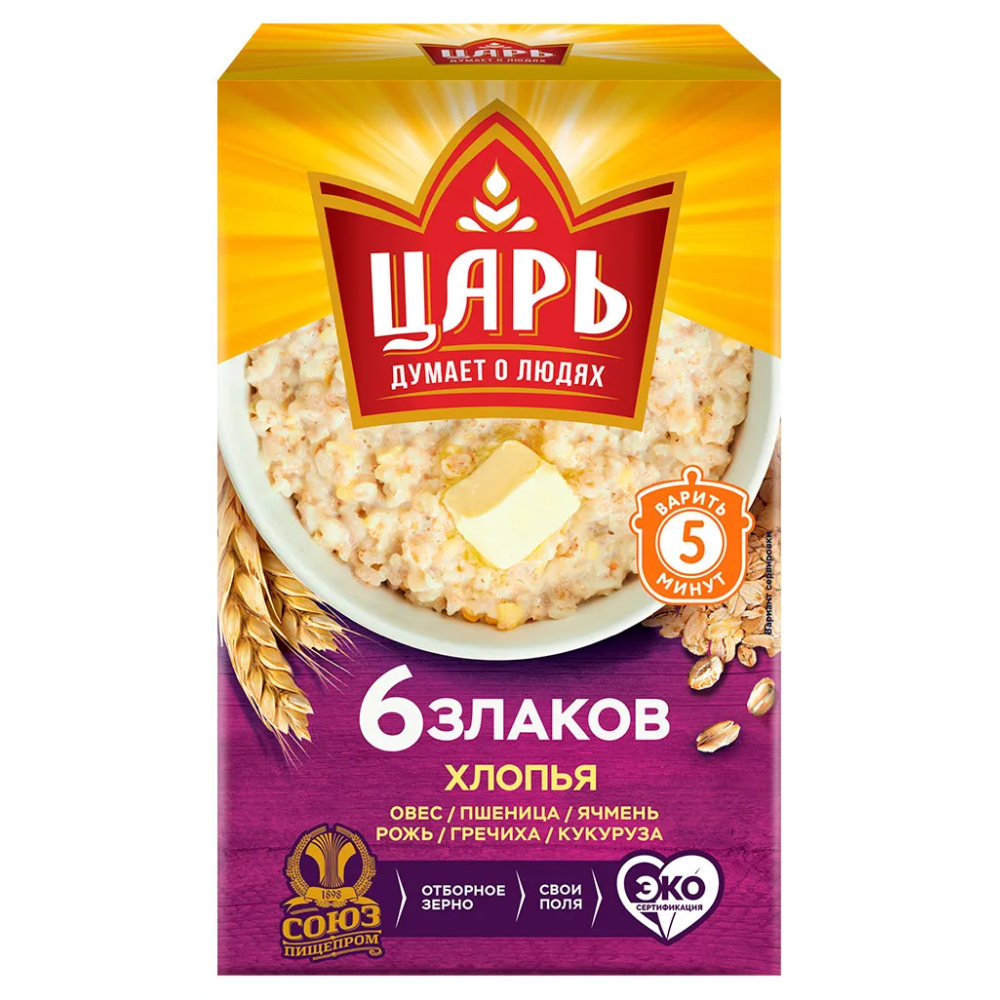 Хлопья 6 злаков Царь без варки 400 гр