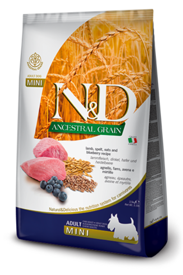 Сухой корм N&D Ancestral Grain Lamb & Blueberry Adult для собак маленьких пород