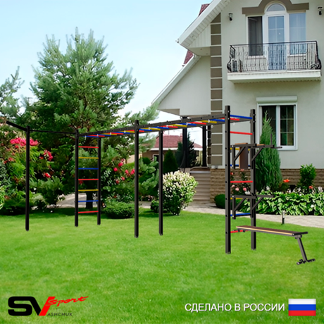 Уличная шведская стенка Sv Sport рукоход х 2 с комплектом турник прямой У54733 (Брусья/Стойка/Скамья/Кронш бокс)