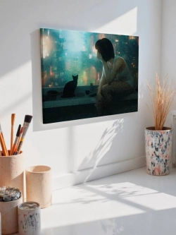 Картина на стену 40 X 50 Девушка с кошкой