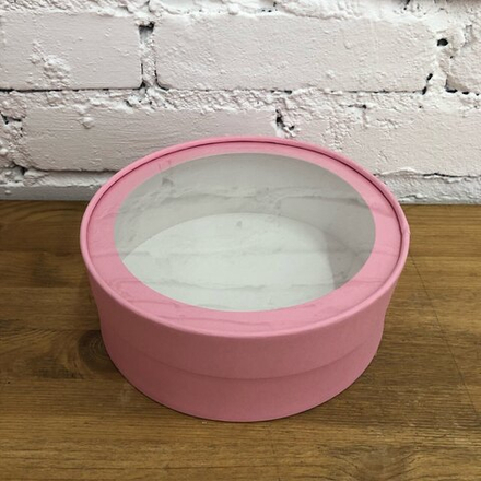 Коробка круглая "Шайба" с прозрачным окном, 21*7 см, Розовый
