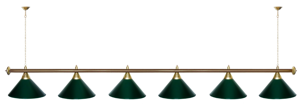 Лампа STARTBILLIARDS 6 пл. (плафоны зеленые,штанга зеленая,фурнитура золото)