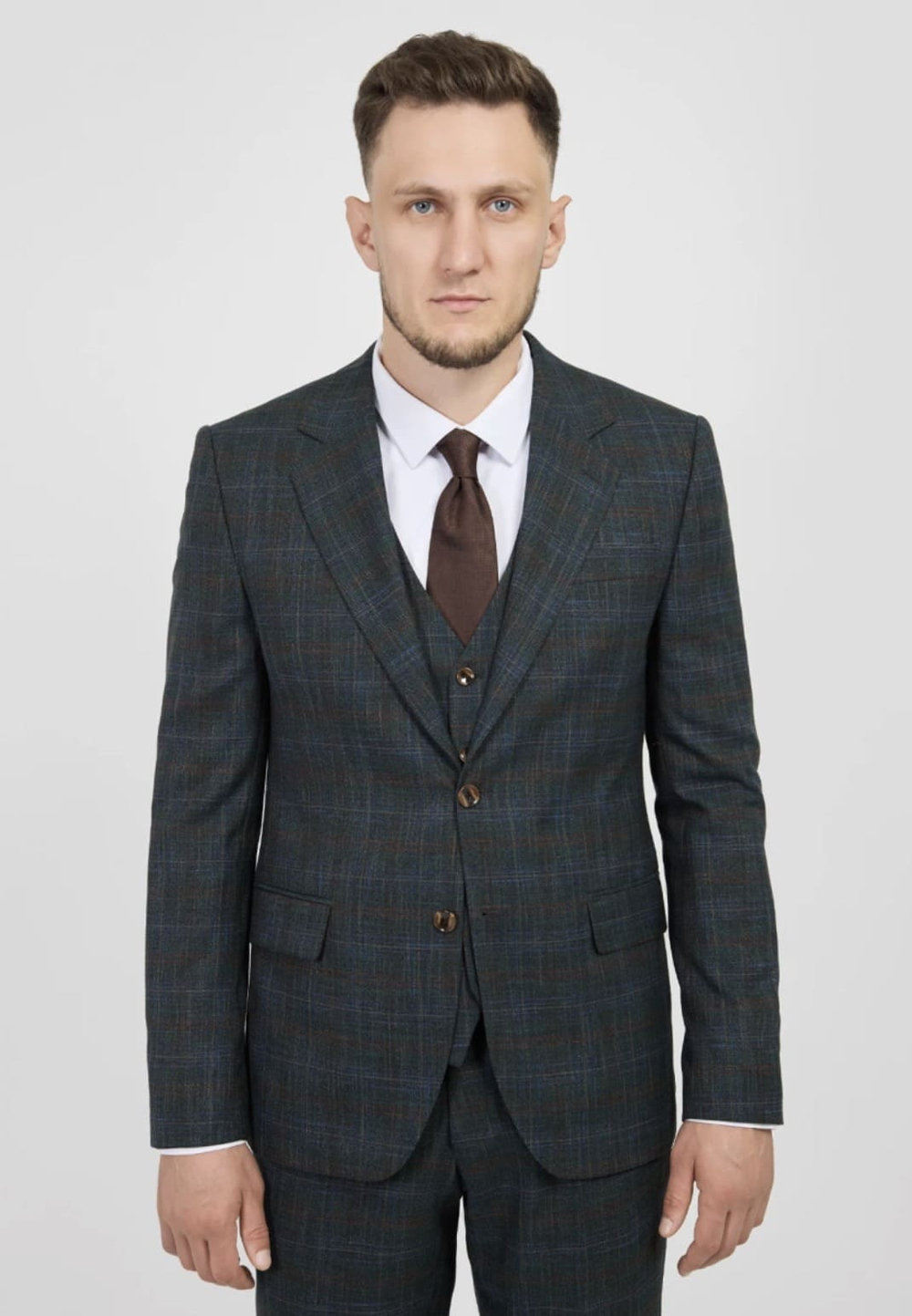 Мужской костюм тройка (серо-синий) В97
