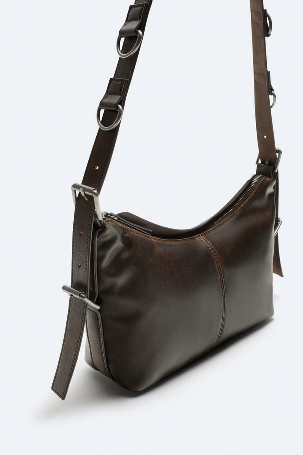 ZARA СУМКА ЧЕРЕЗ ПЛЕЧО С ПРЯЖКАМИ, КОРИЧНЕВЫЙ