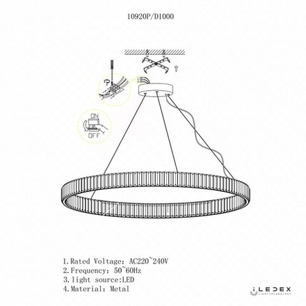 Подвесной светильник iLedex Woodstock 10920P/1-38W-3000K-D1000 GL-CL