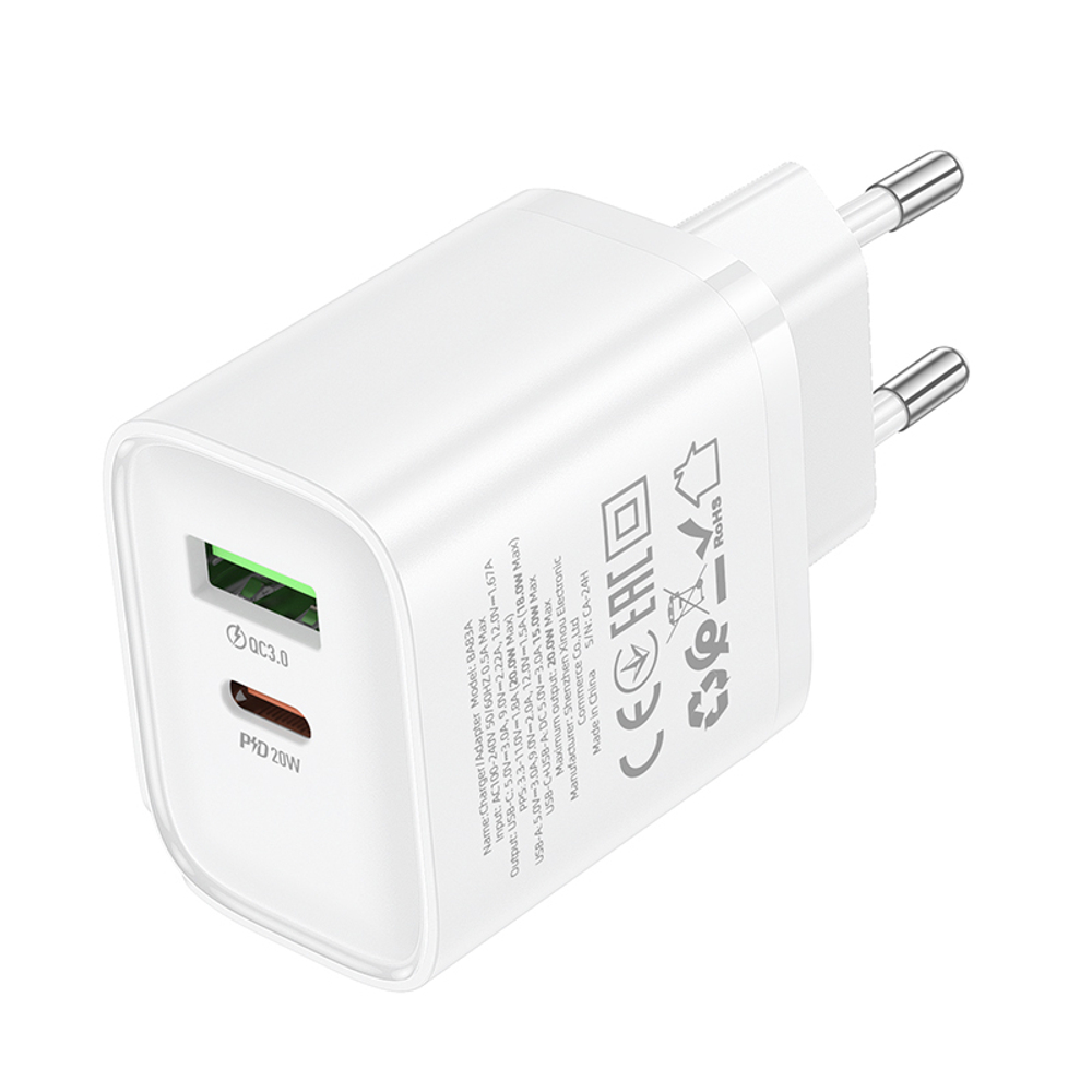 Сетевой адаптер питания BOROFONE BA83A PD 20W + QC 3.0 (белый)